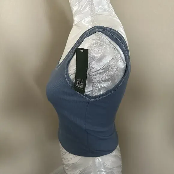 Lot (3) Wild Fable Womens XS Crop Tank Top Slate Blue Sleeveless Scoop Neck NEW - Picture 4 of 9